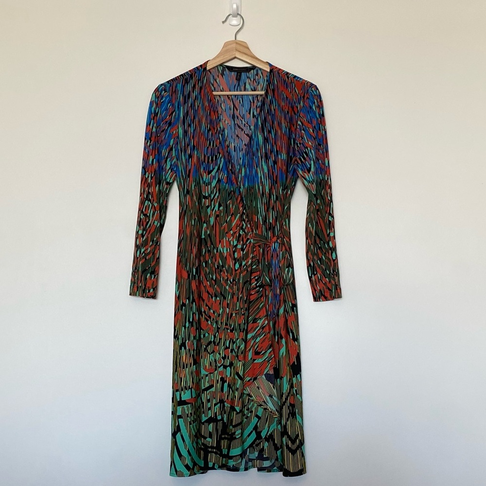 BCBG MaxAzria Women’s Adele Wrap Dress, Size Medium Multicolor Abstract Print